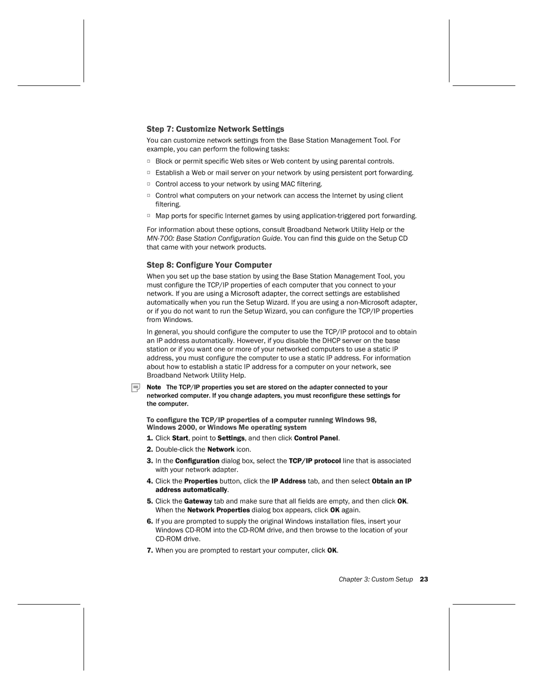 Microsoft MN-820 manual Customize Network Settings, Configure Your Computer 