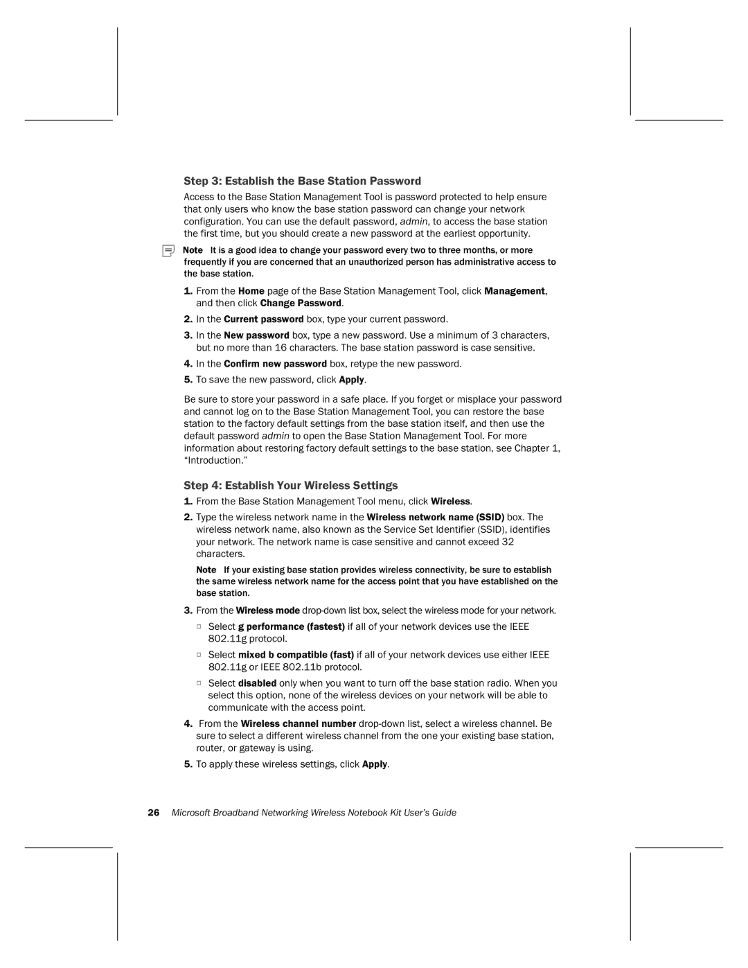 Microsoft MN-820 manual Establish the Base Station Password 