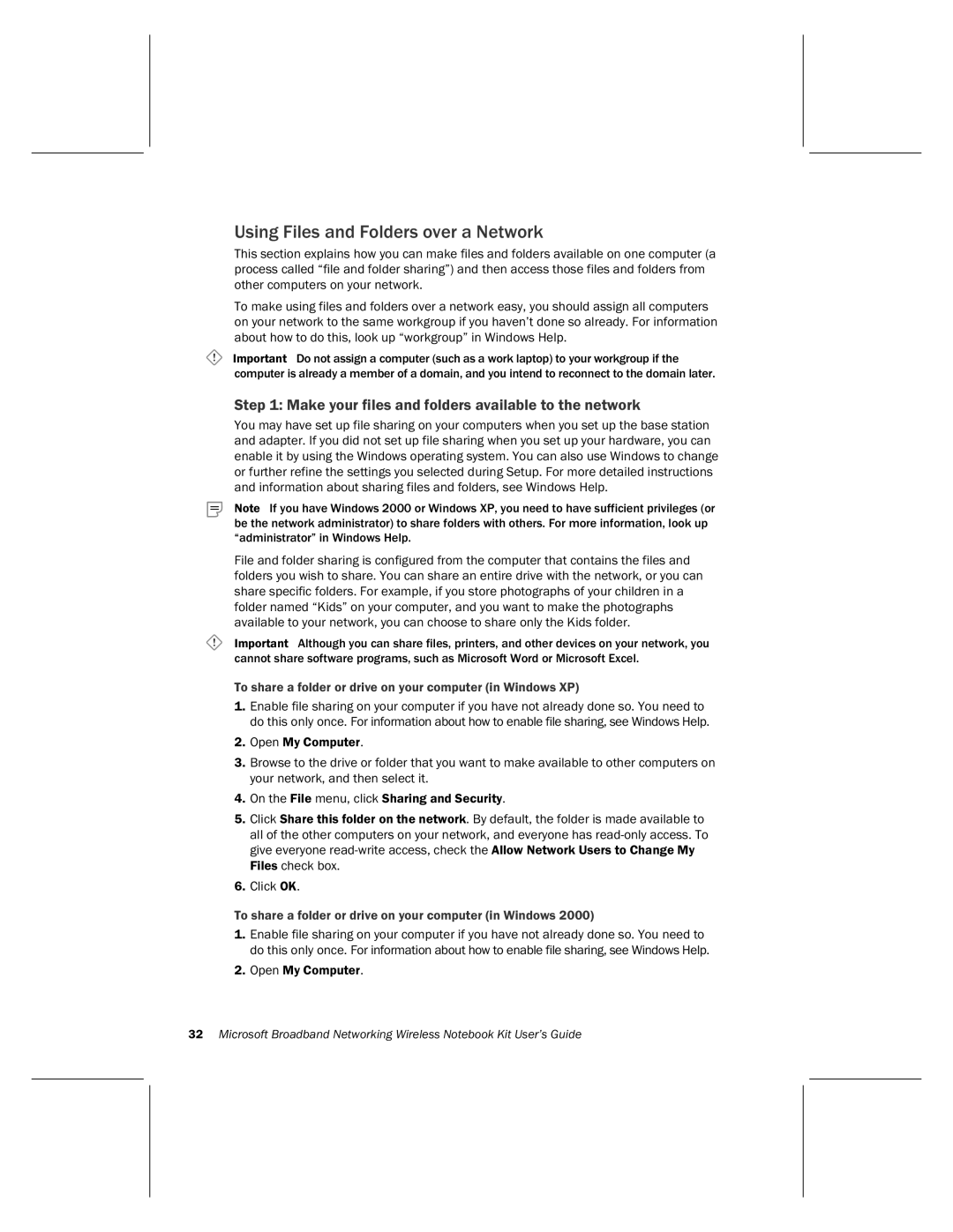 Microsoft MN-820 manual Using Files and Folders over a Network, Make your files and folders available to the network 