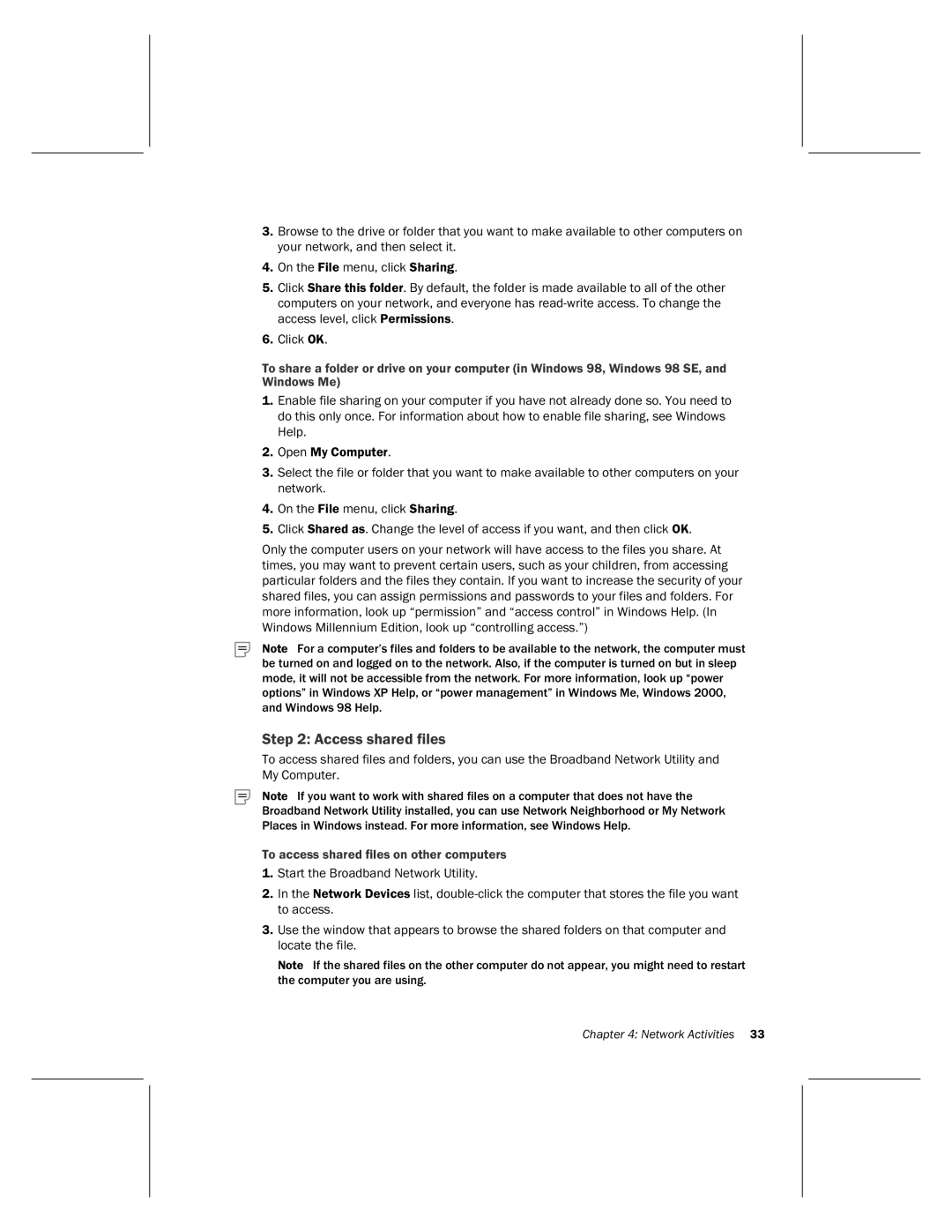 Microsoft MN-820 manual Access shared files, To access shared files on other computers 