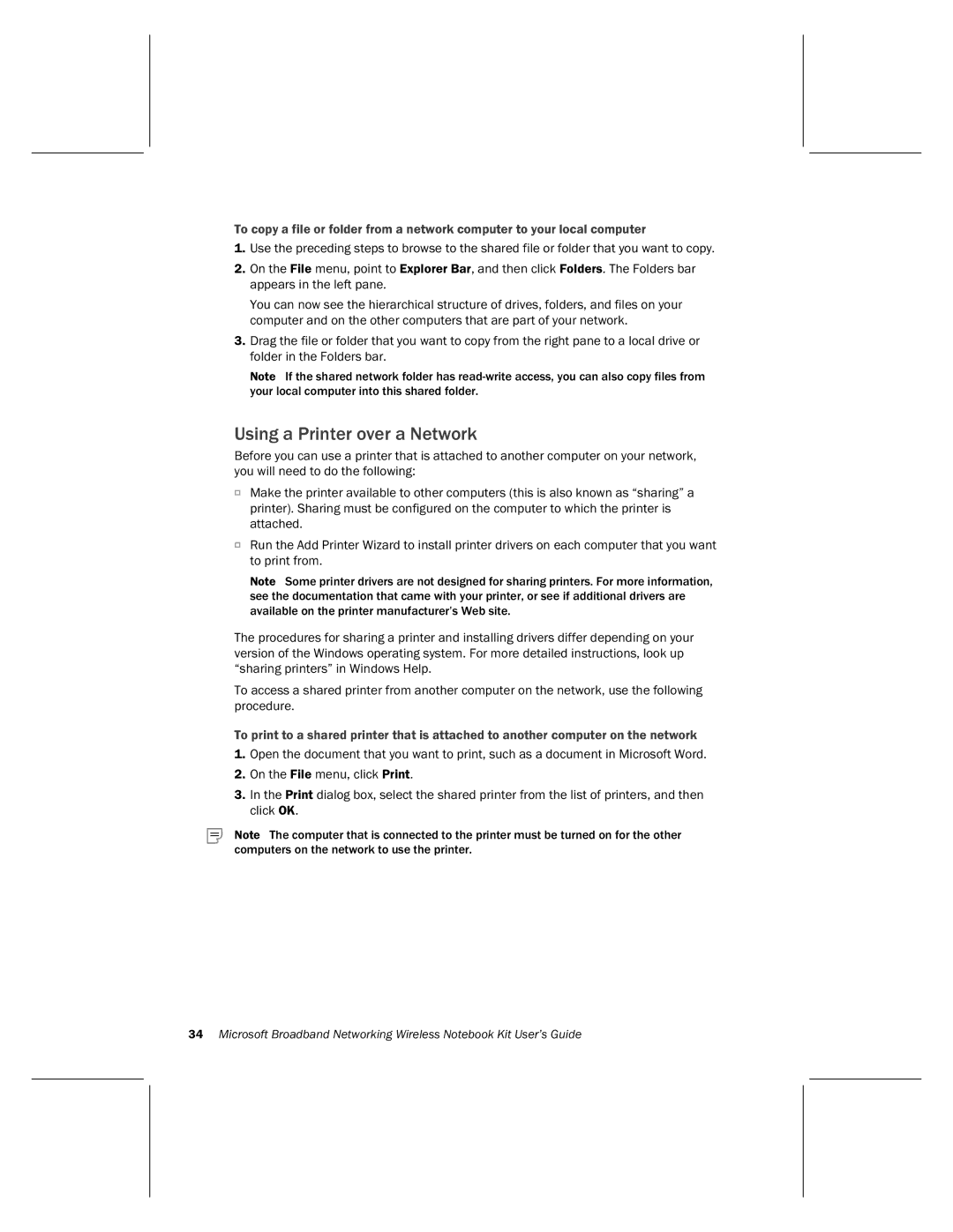 Microsoft MN-820 manual Using a Printer over a Network 