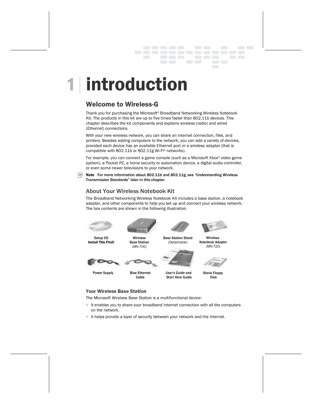 Microsoft MN-820 manual About Your Wireless Notebook Kit, Your Wireless Base Station 