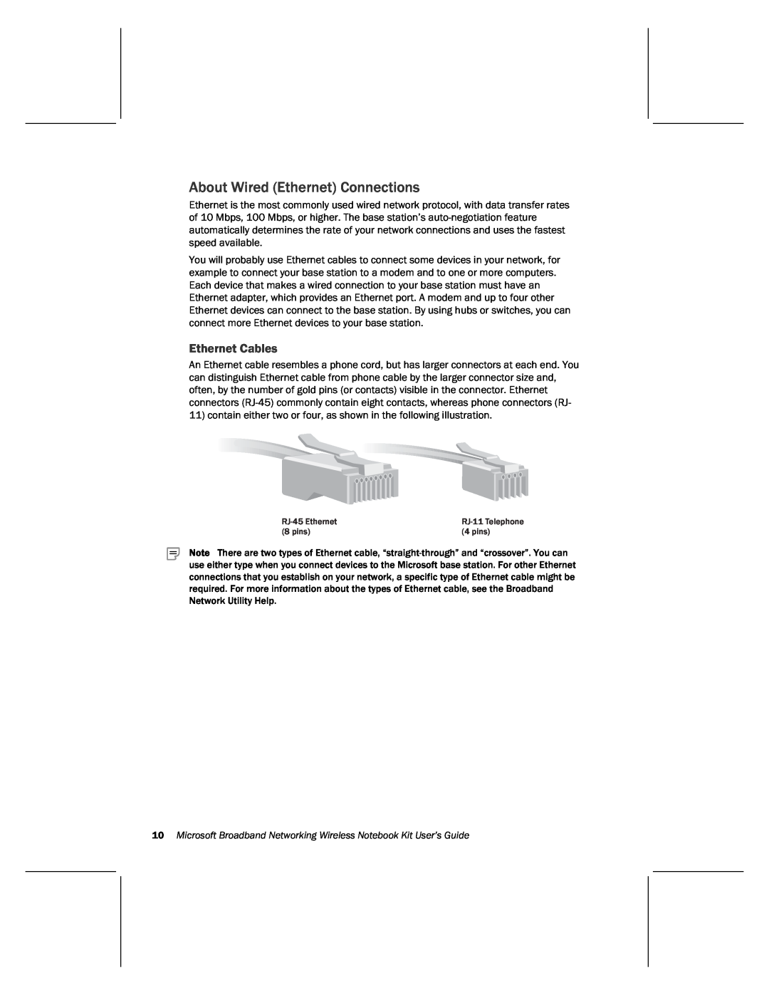Microsoft MN-820 manual About Wired Ethernet Connections, Ethernet Cables 