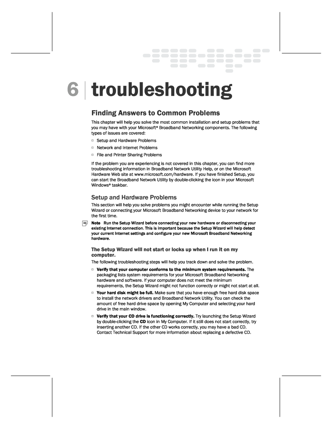 Microsoft MN-820 manual troubleshooting, Finding Answers to Common Problems, Setup and Hardware Problems 