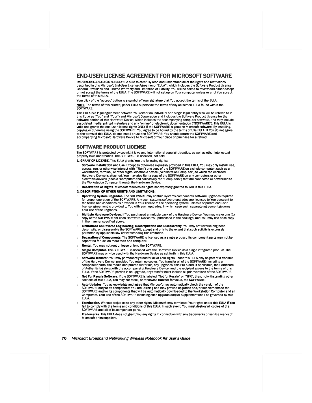Microsoft MN-820 manual End-User License Agreement For Microsoft Software, Software Product License 