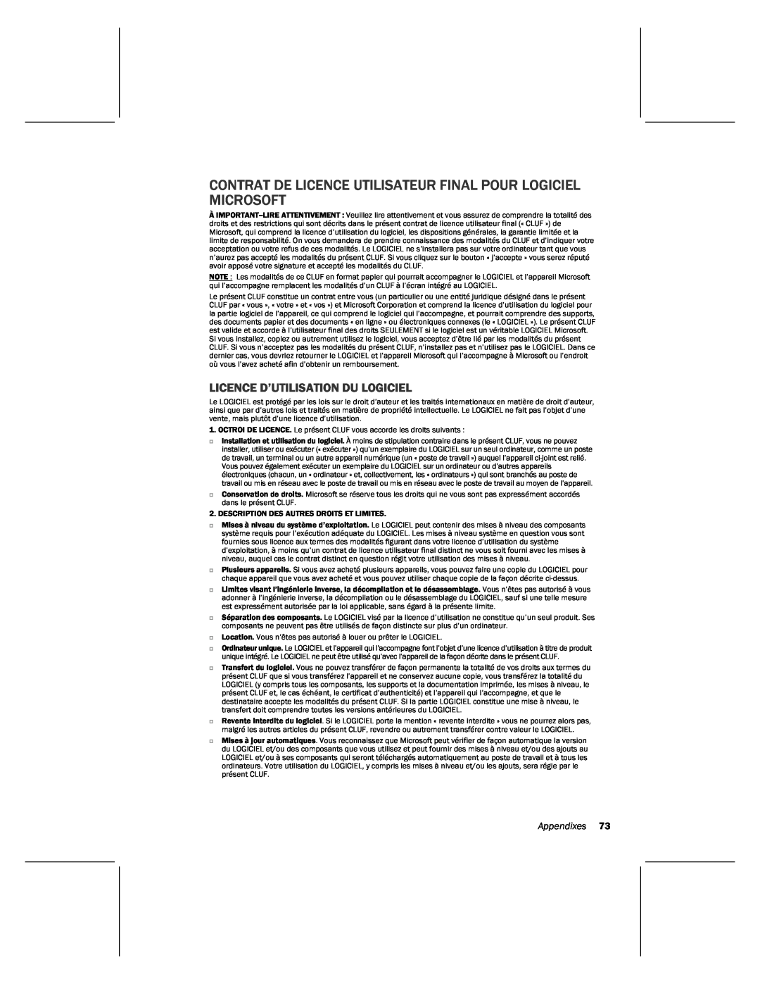 Microsoft MN-820 manual Contrat De Licence Utilisateur Final Pour Logiciel Microsoft, Licence D’Utilisation Du Logiciel 