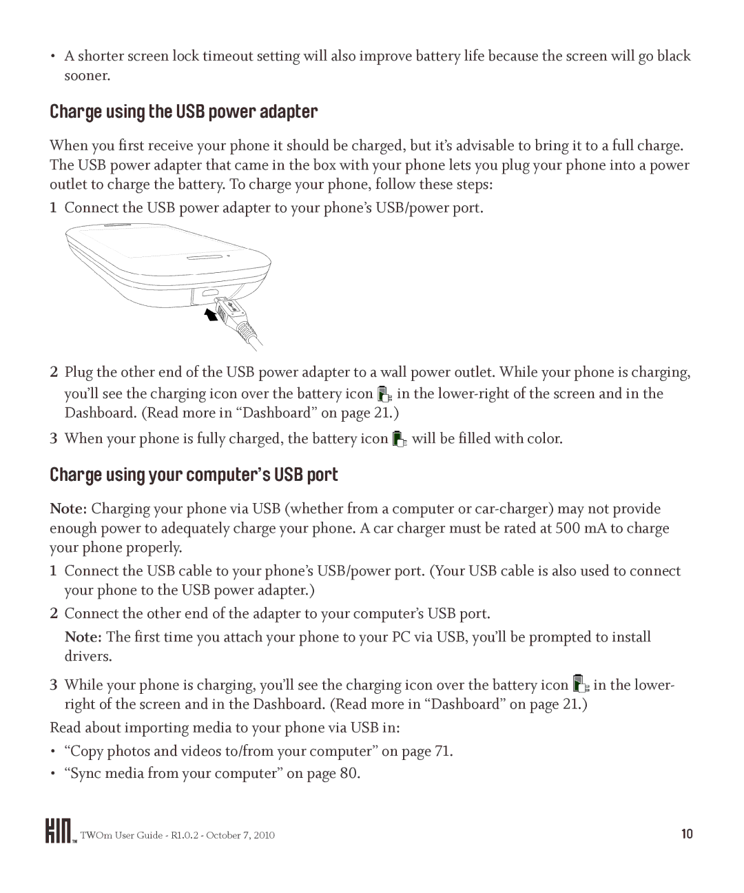 Microsoft OMPB20VWM, PB20ZUMPB20ZUM manual Charge using the USB power adapter, Charge using your computer’s USB port 