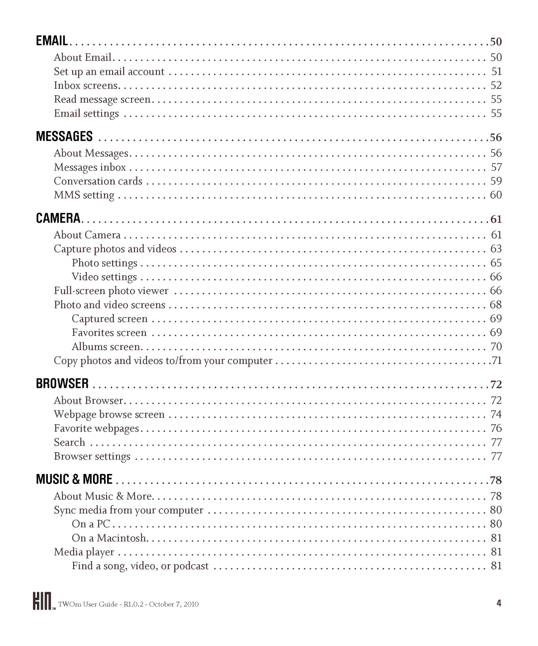 Microsoft OMPB20VWM, PB20ZUMPB20ZUM manual Messages, Camera 