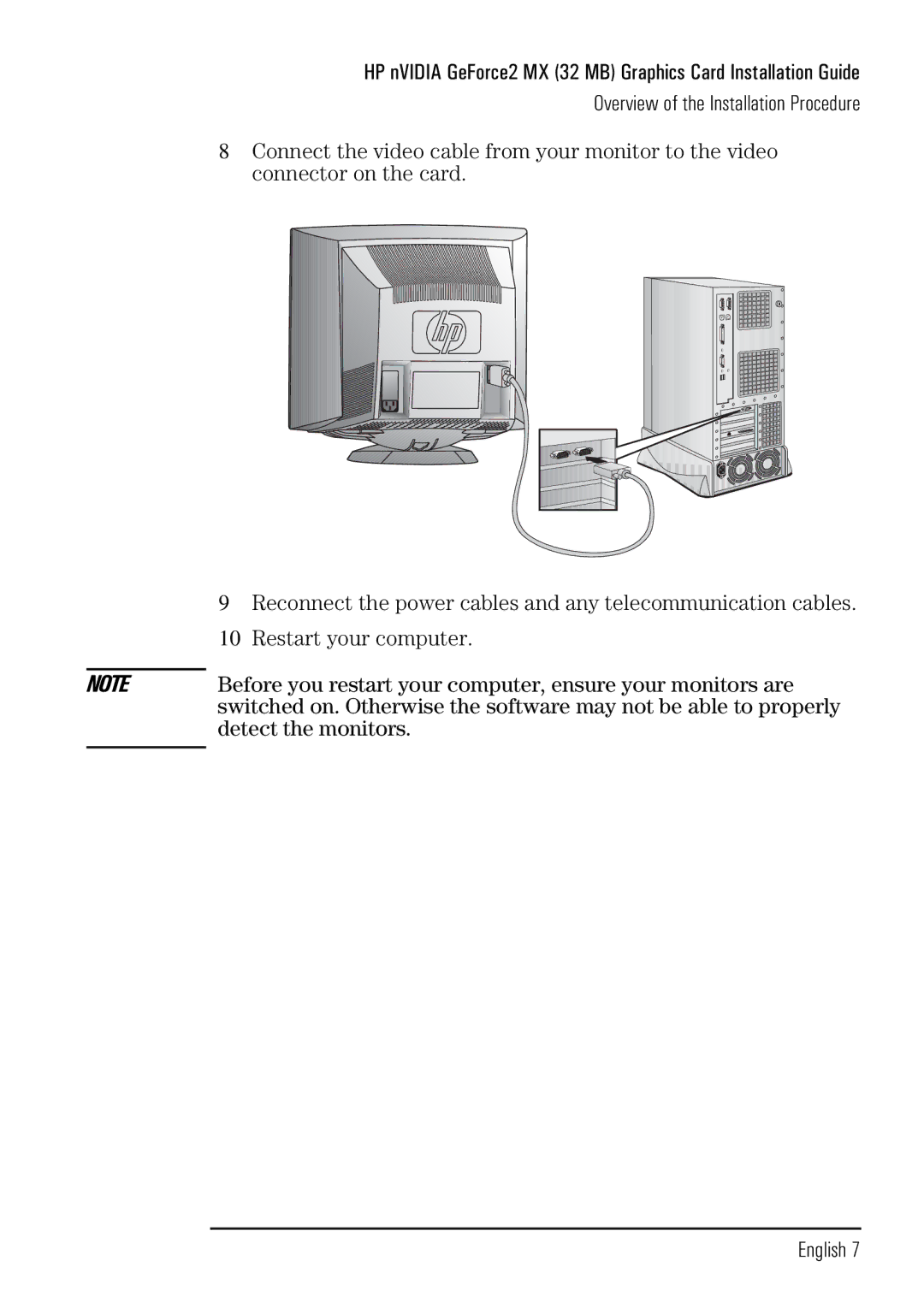 Microsoft P2289A Restart your computer, Before you restart your computer, ensure your monitors are, Detect the monitors 