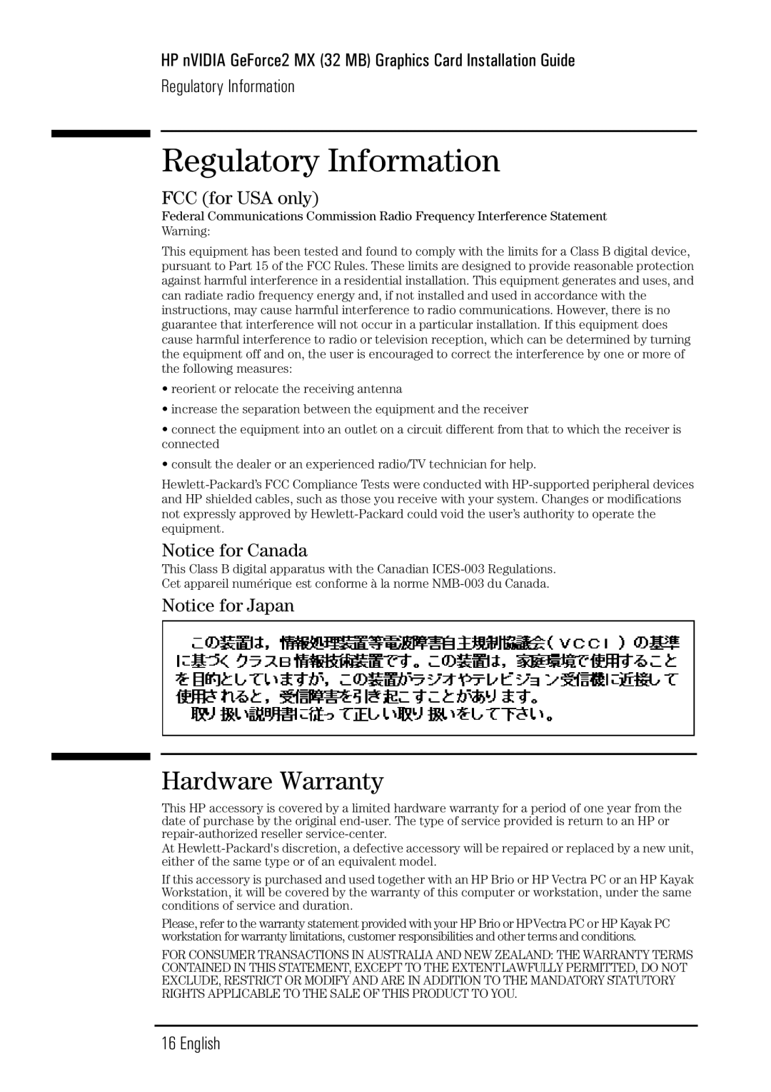 Microsoft P2289A manual Hardware Warranty, FCC for USA only 