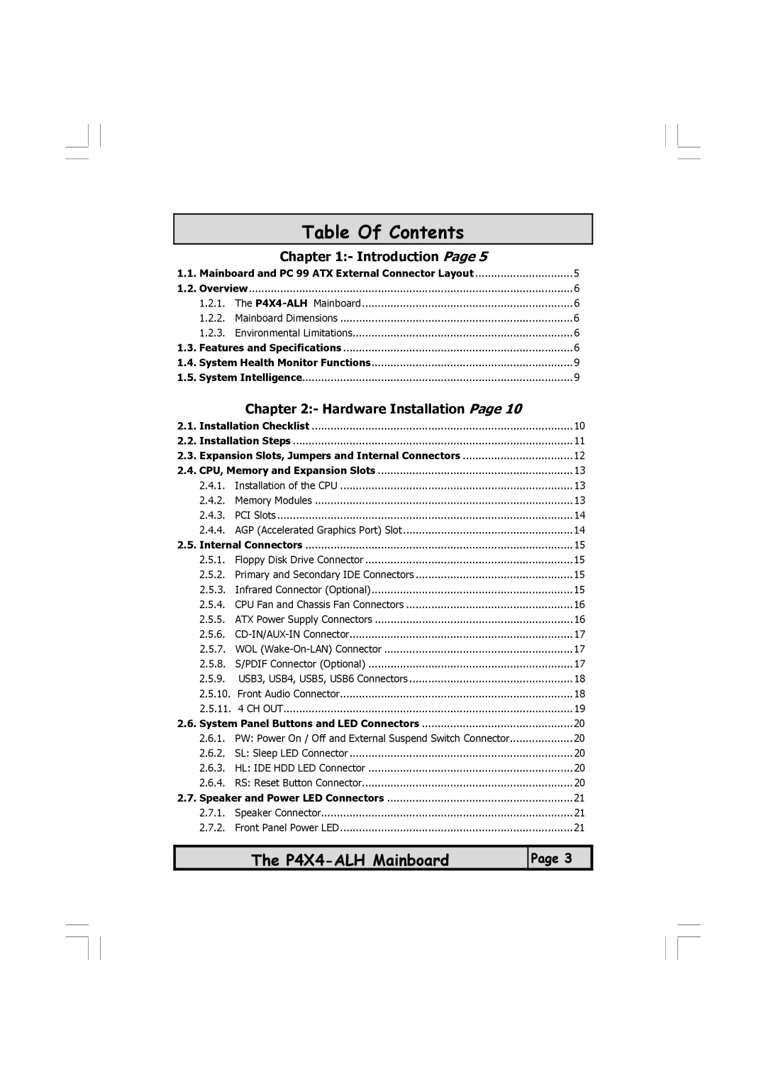 Microsoft P4X4-ALH manual Table Of Contents 