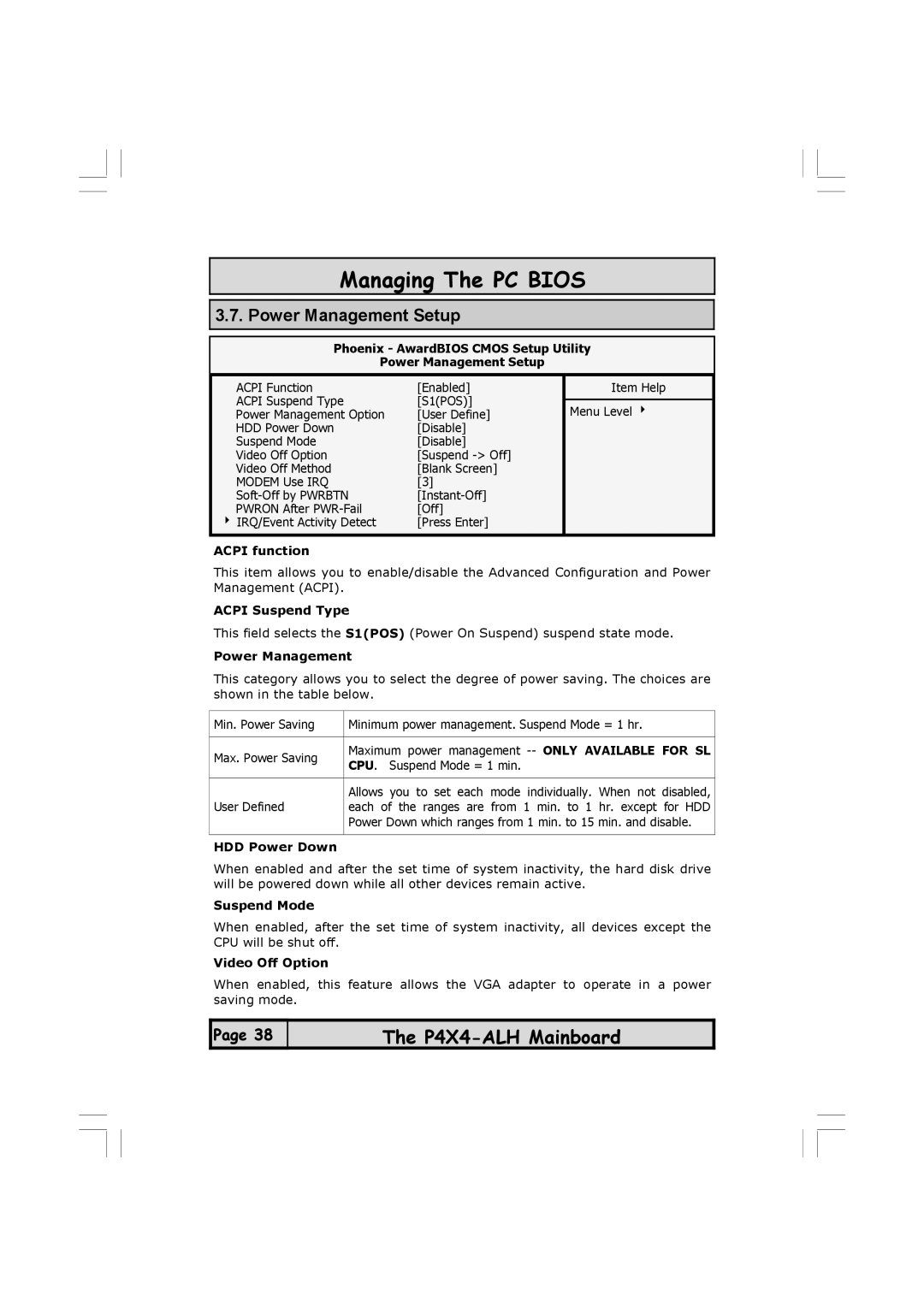 Microsoft P4X4-ALH manual Power Management Setup 