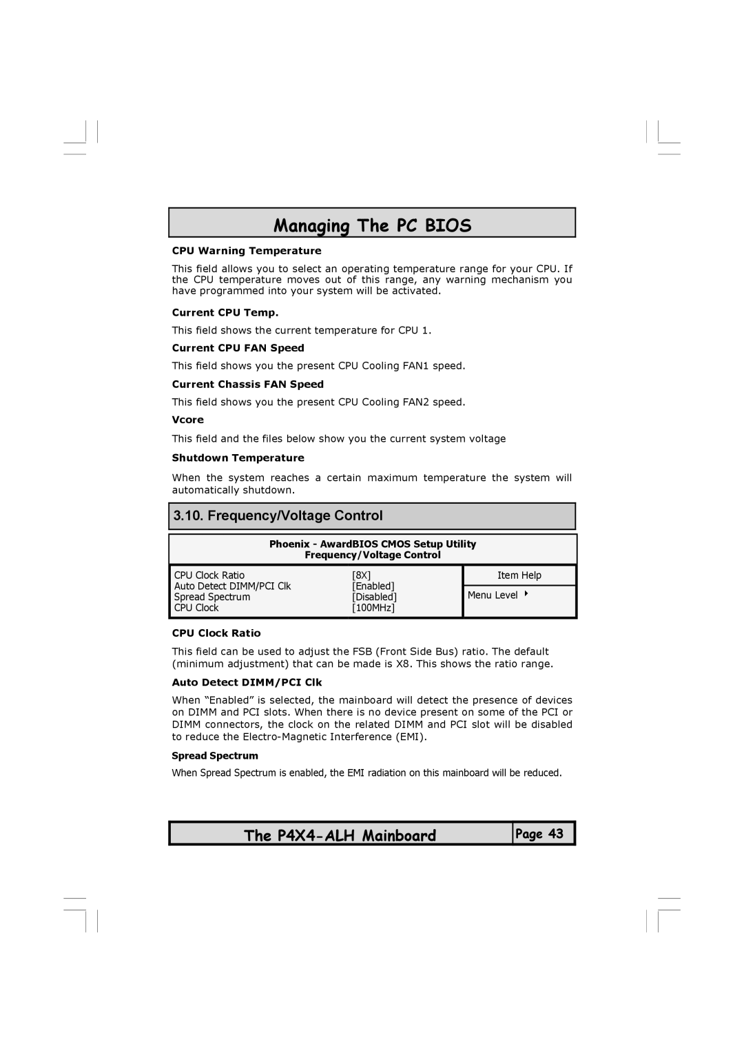 Microsoft P4X4-ALH manual Frequency/Voltage Control 