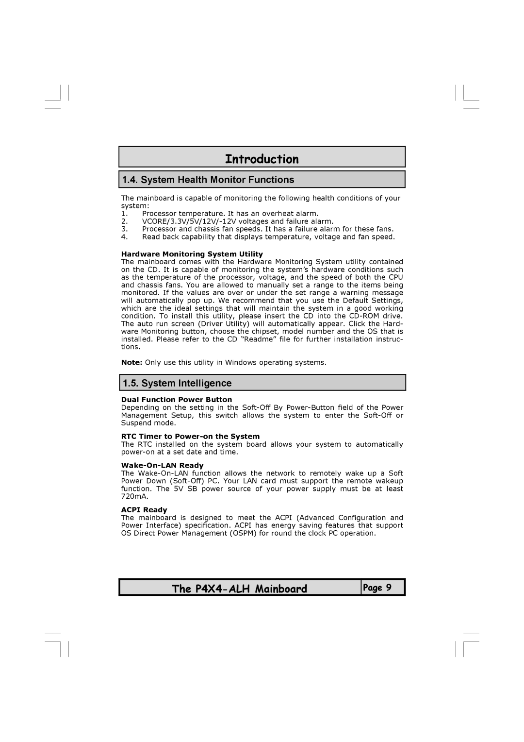 Microsoft P4X4-ALH manual System Health Monitor Functions, System Intelligence 