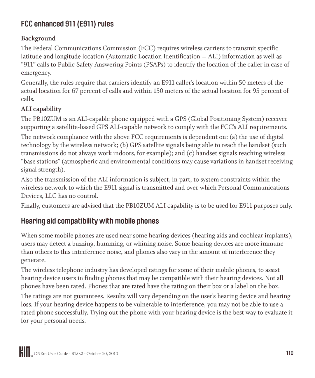 Microsoft PB10ZUM FCC enhanced 911 E911 rules, Hearing aid compatibility with mobile phones, Background, ALI capability 