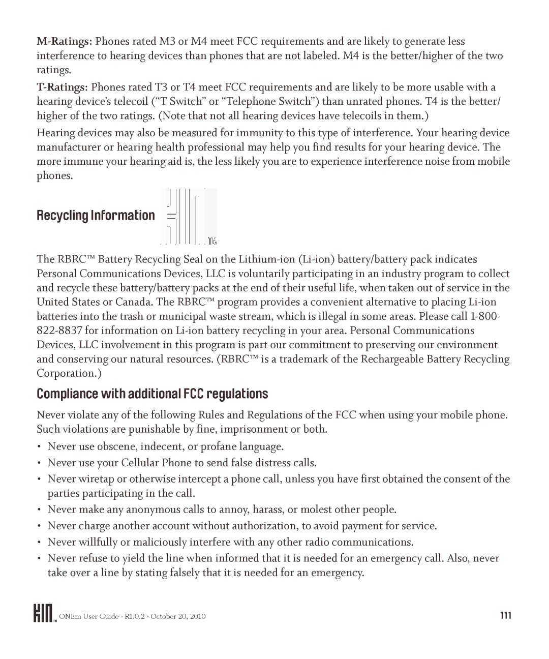 Microsoft OMPB10VWM, PB10ZUM manual Recycling Information, Compliance with additional FCC regulations 