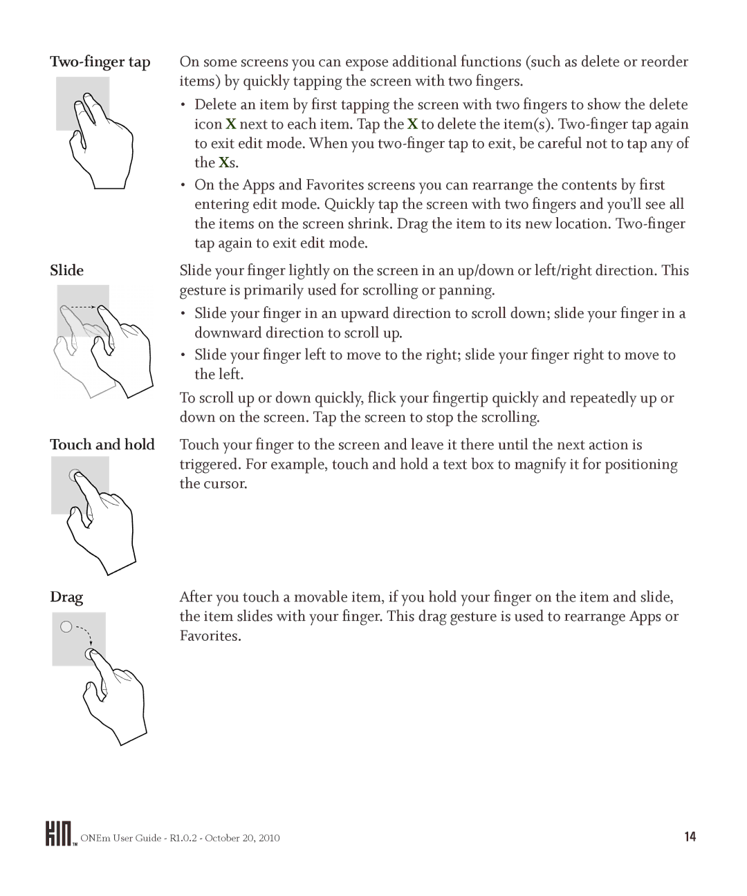 Microsoft PB10ZUM, OMPB10VWM manual Slide, Touch and hold, Drag 