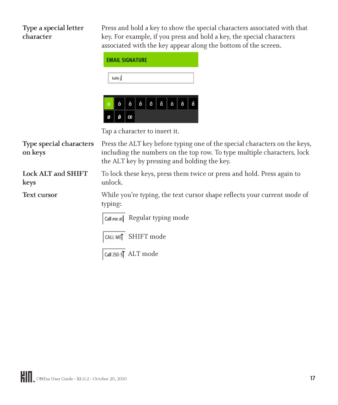 Microsoft OMPB10VWM, PB10ZUM manual On keys, Lock ALT and Shift, Keys, Text cursor 