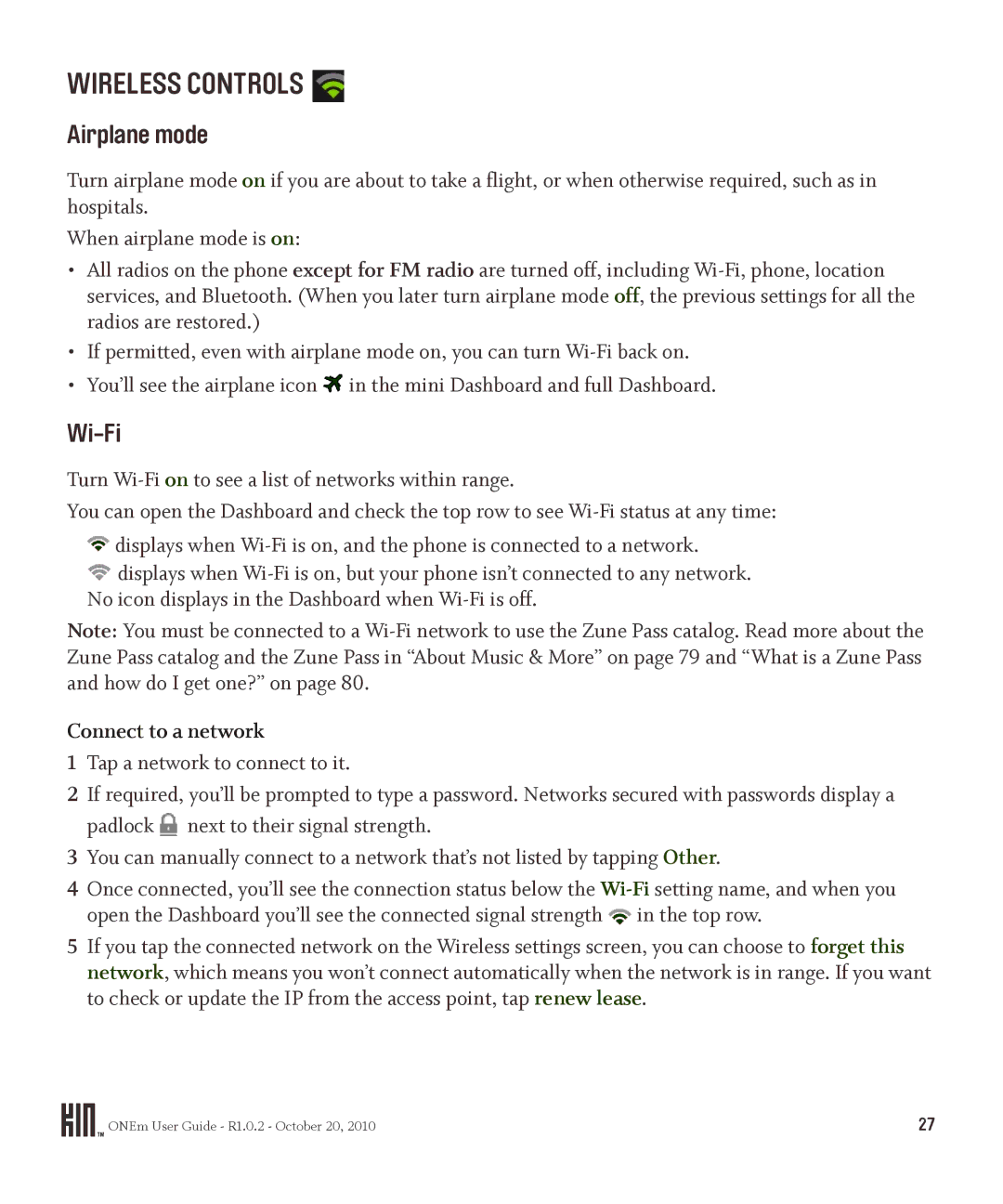 Microsoft OMPB10VWM, PB10ZUM manual Wireless Controls, Airplane mode, Wi-Fi, Connect to a network 