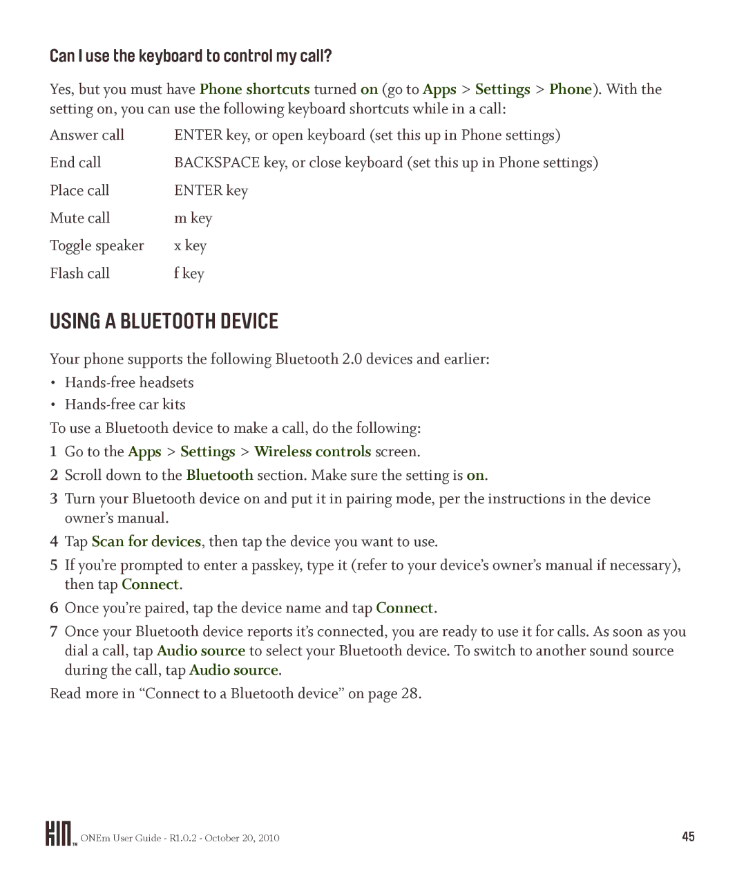 Microsoft OMPB10VWM, PB10ZUM Using a Bluetooth Device, Can I use the keyboard to control my call?, Answer call, End call 