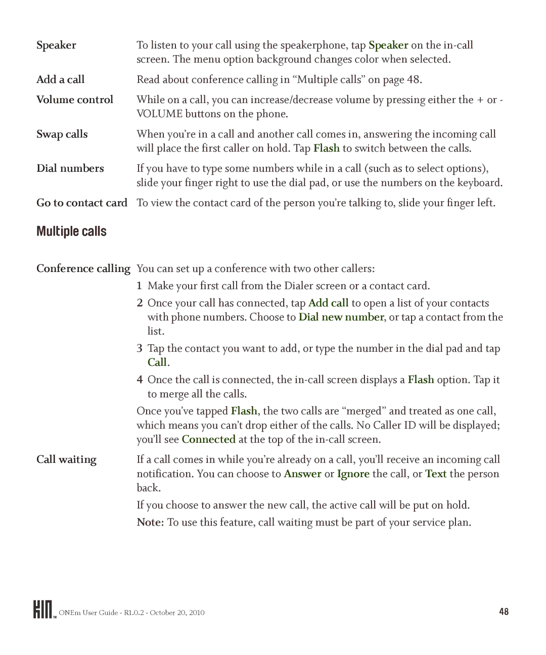 Microsoft PB10ZUM, OMPB10VWM manual Multiple calls 