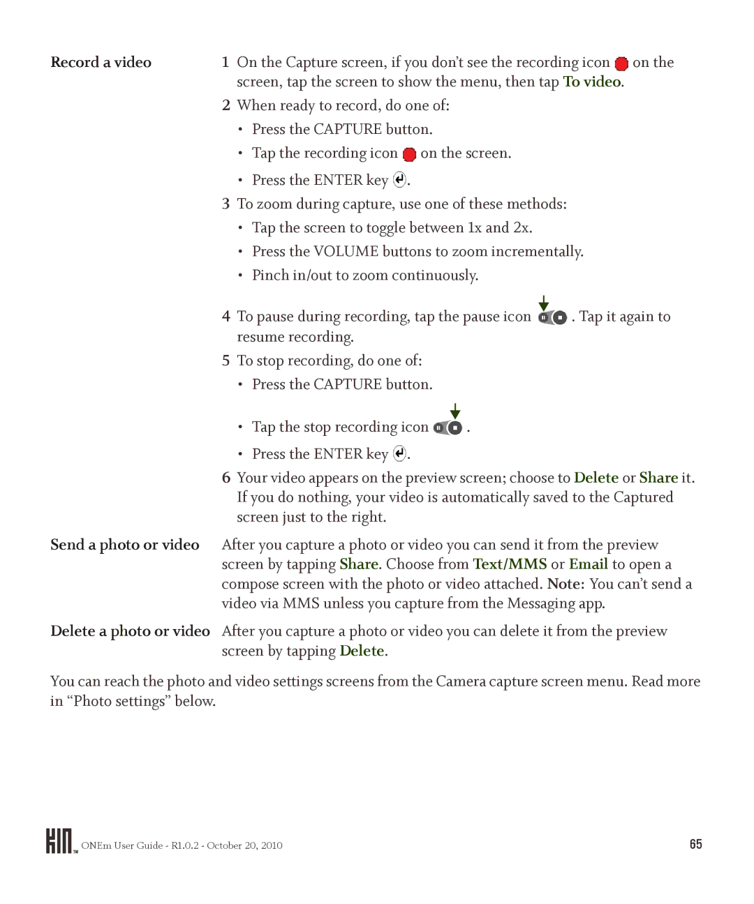 Microsoft OMPB10VWM, PB10ZUM manual Record a video, Screen, tap the screen to show the menu, then tap To video 