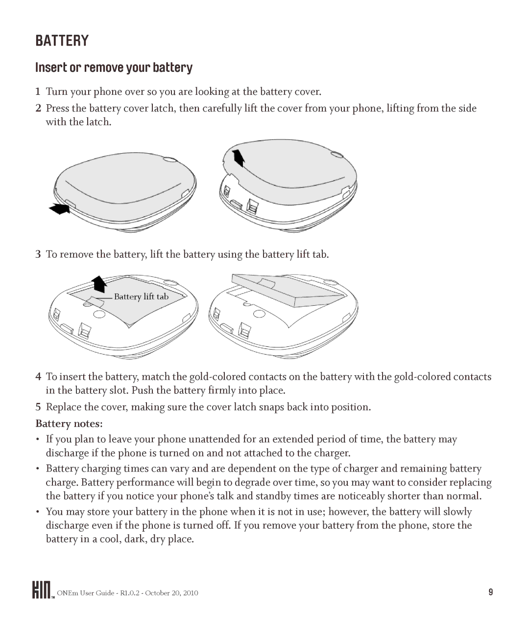 Microsoft OMPB10VWM, PB10ZUM manual Insert or remove your battery, Battery notes 