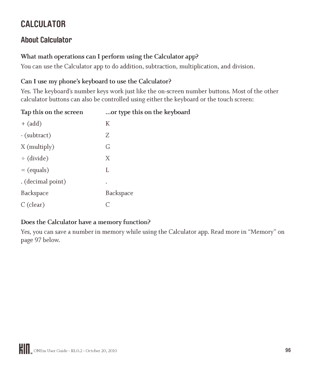 Microsoft PB10ZUM manual About Calculator, Can I use my phone’s keyboard to use the Calculator?, Tap this on the screen 