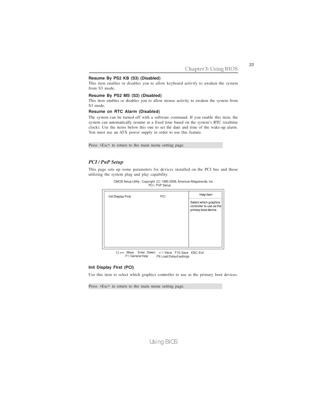 Microsoft PXP43 PCI / PnP Setup, Resume By PS2 KB S3 Disabled, Resume By PS2 MS S3 Disabled, Resume on RTC Alarm Disabled 