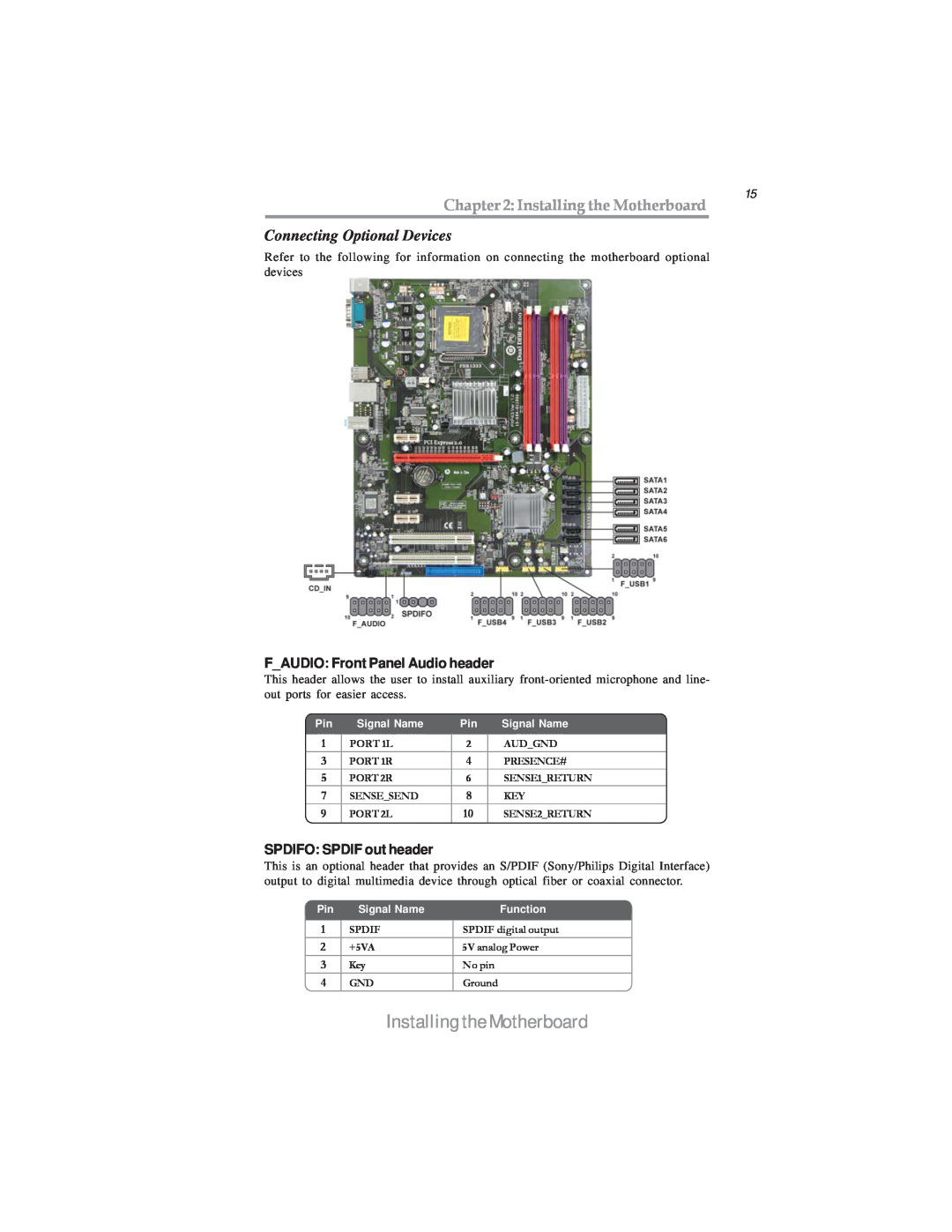 Microsoft PXP43 manual Connecting Optional Devices, Installing the Motherboard, FAUDIO Front Panel Audio header 
