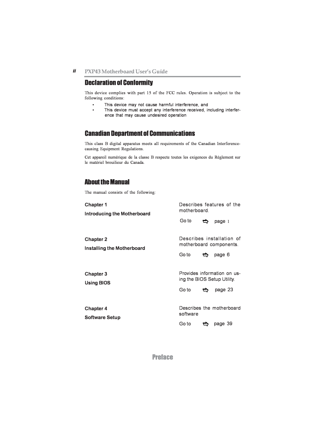 Microsoft PXP43 manual Declaration of Conformity, Canadian Department of Communications, About the Manual, Preface, Chapter 