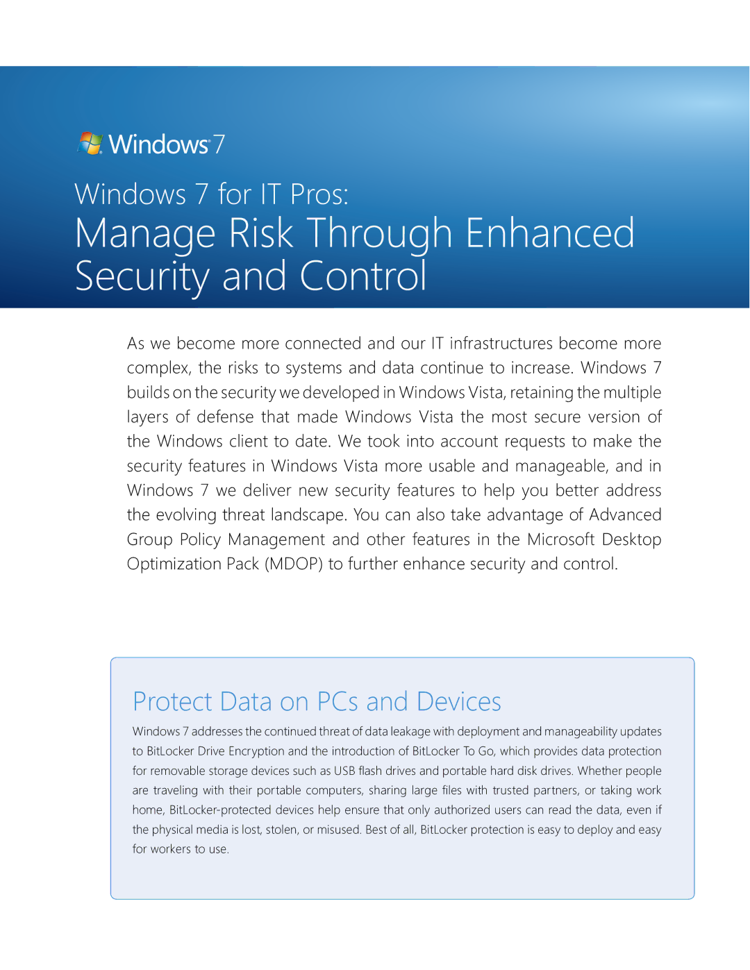 Microsoft QLF-00195 manual Manage Risk Through Enhanced Security and Control 