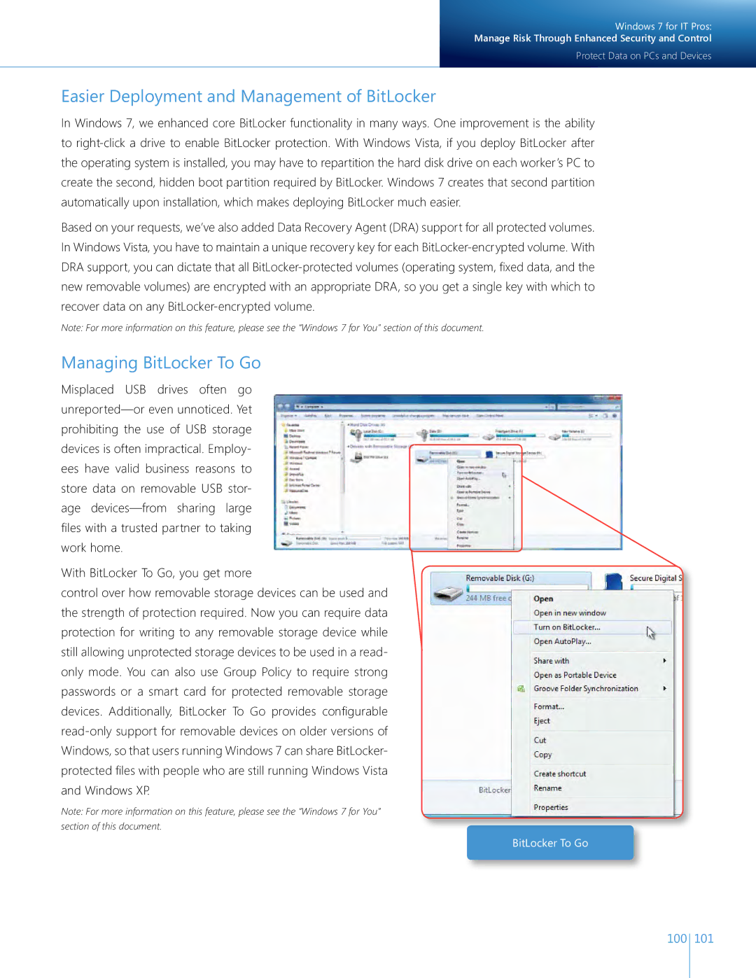 Microsoft QLF-00195 manual Easier Deployment and Management of BitLocker, Managing BitLocker To Go 