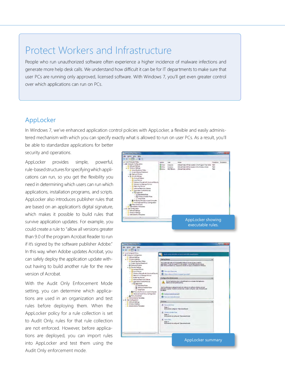 Microsoft QLF-00195 manual Protect Workers and Infrastructure, AppLocker 