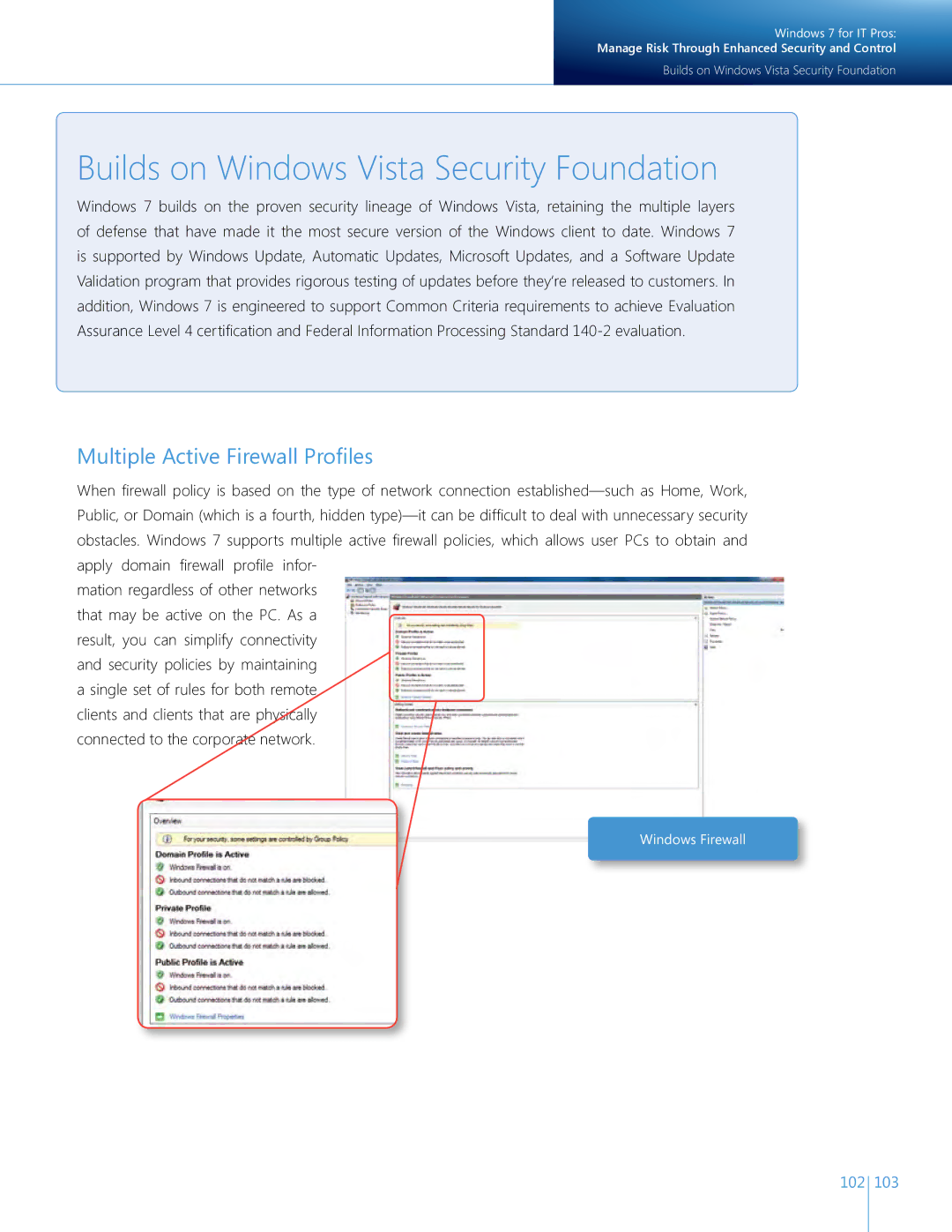 Microsoft QLF-00195 manual Builds on Windows Vista Security Foundation, Multiple Active Firewall Profiles 