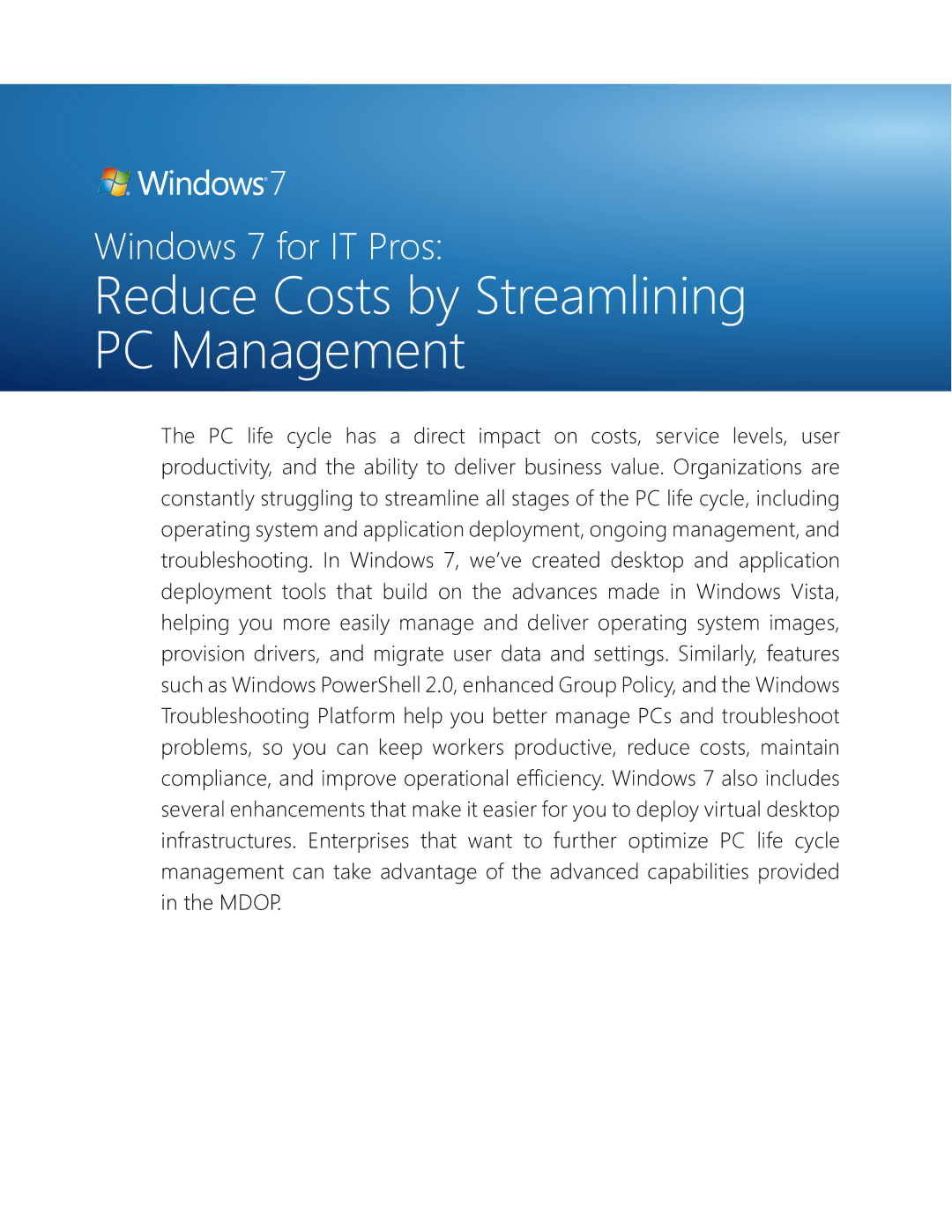 Microsoft QLF-00195 manual Reduce Costs by Streamlining PC Management 