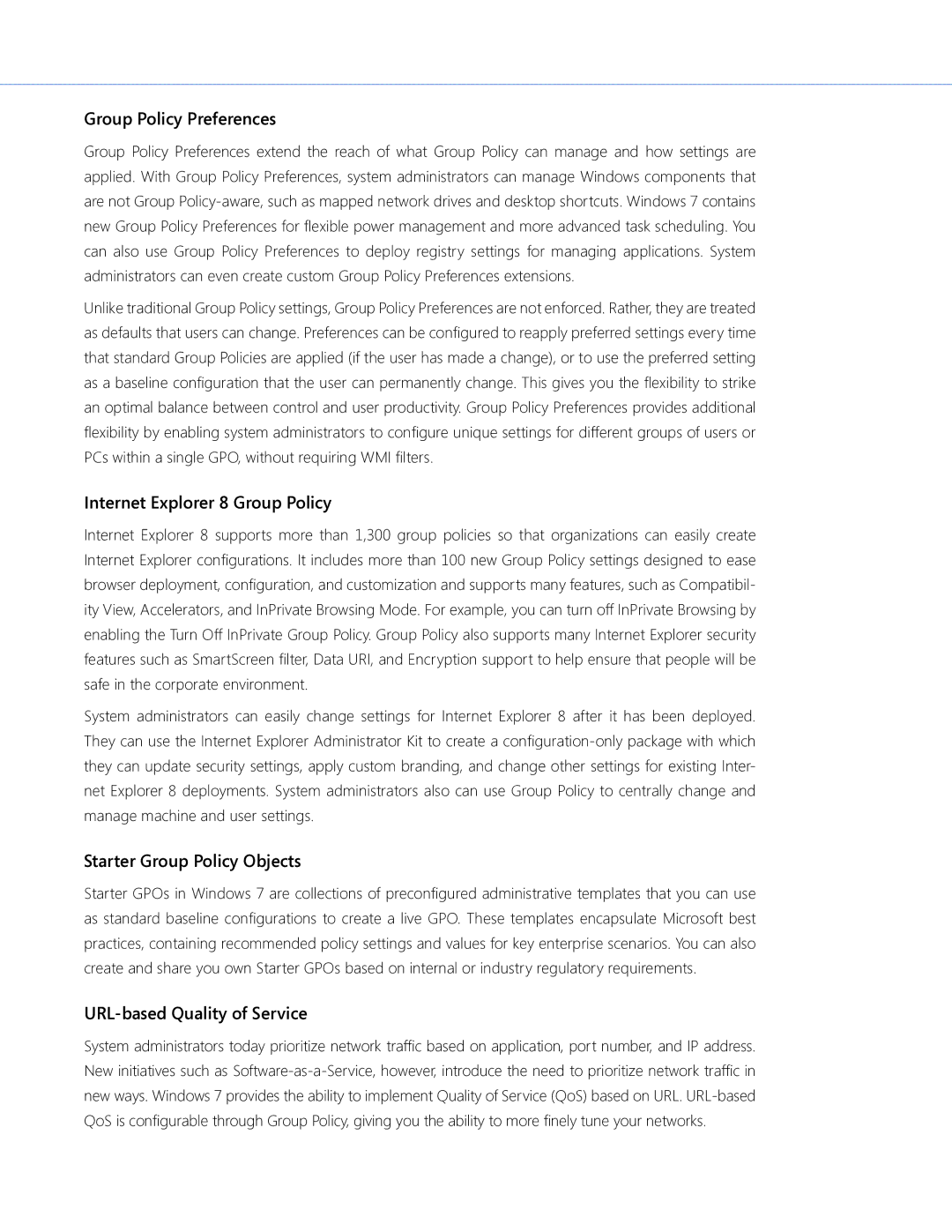 Microsoft QLF-00195 manual Group Policy Preferences, Internet Explorer 8 Group Policy, Starter Group Policy Objects 