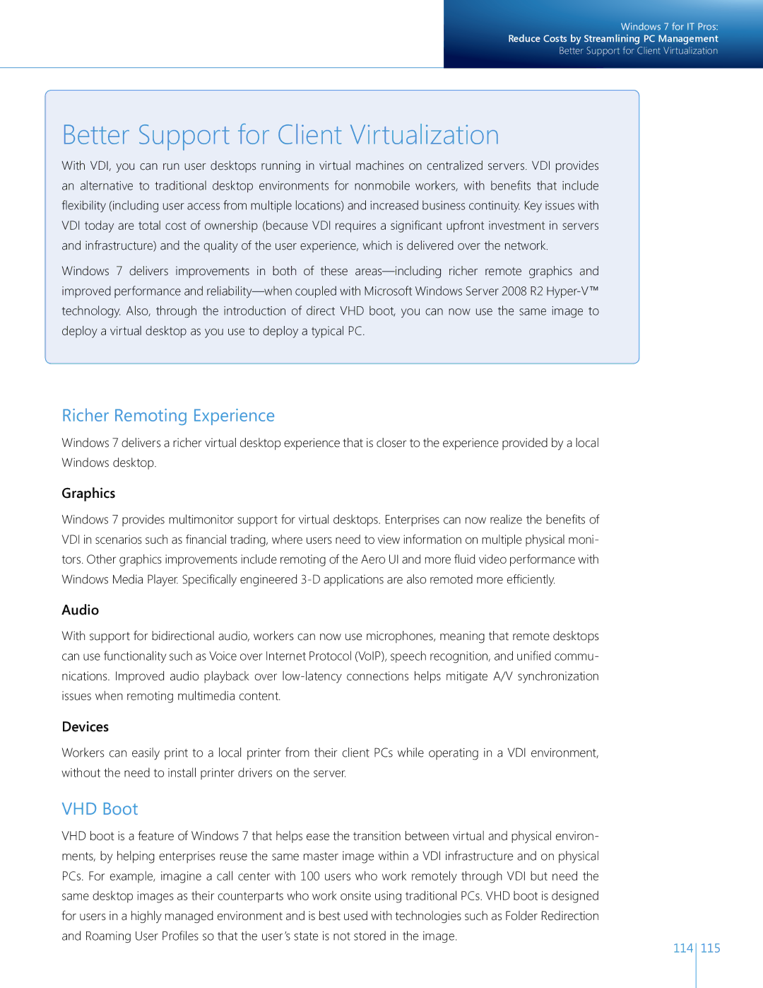 Microsoft QLF-00195 manual Richer Remoting Experience, VHD Boot, Graphics, Audio, Devices 