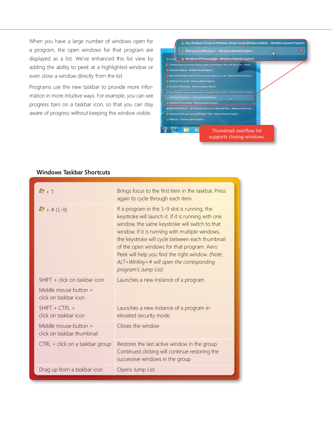 Microsoft QLF-00195 manual Windows Taskbar Shortcuts, Program’s Jump List 