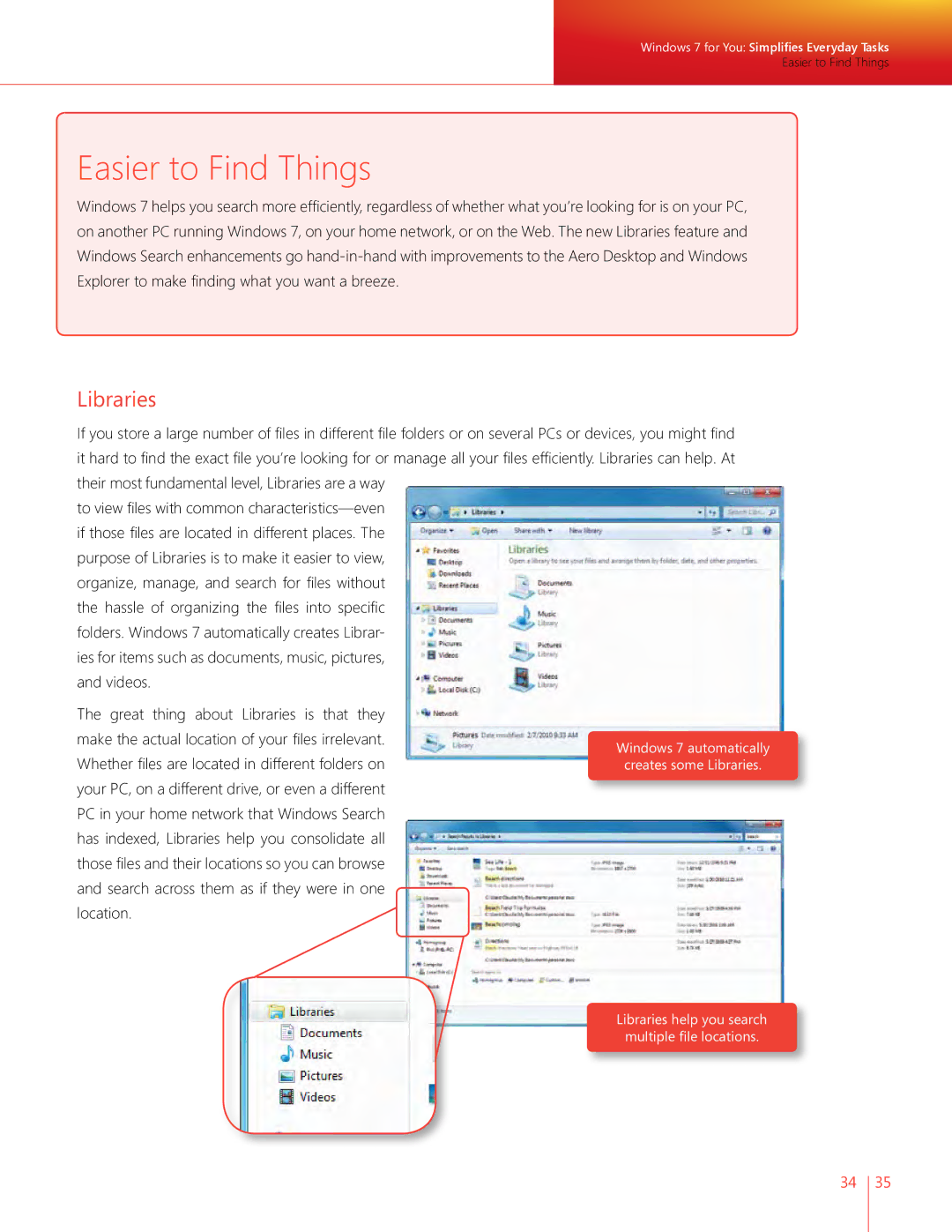 Microsoft QLF-00195 manual Easier to Find Things, Libraries 