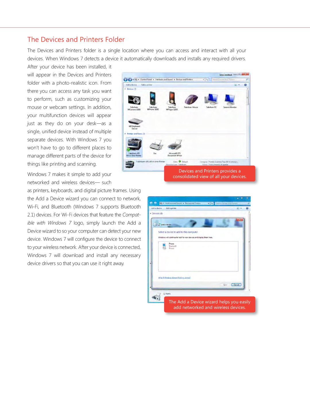 Microsoft QLF-00195 manual Devices and Printers Folder 