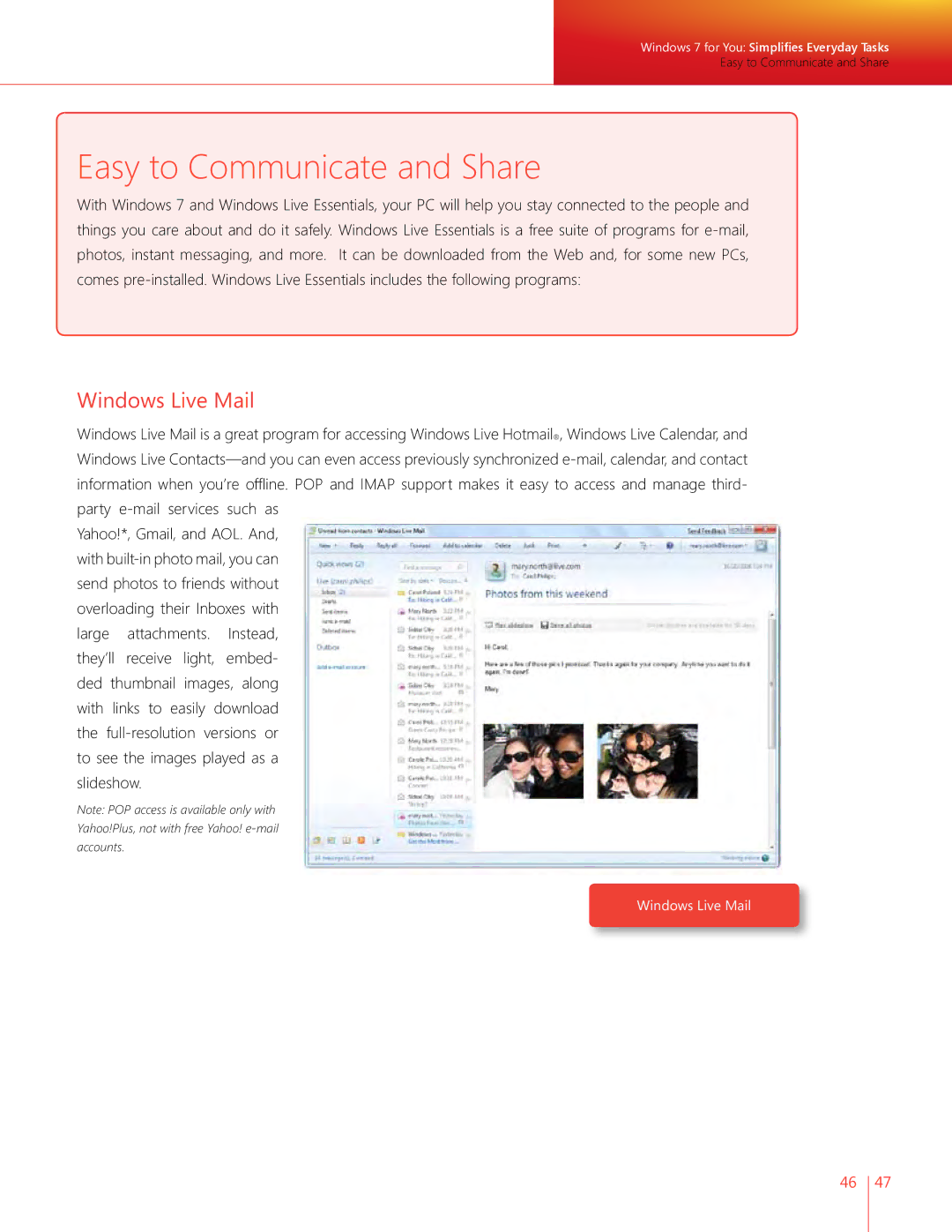 Microsoft QLF-00195 manual Easy to Communicate and Share, Windows Live Mail 