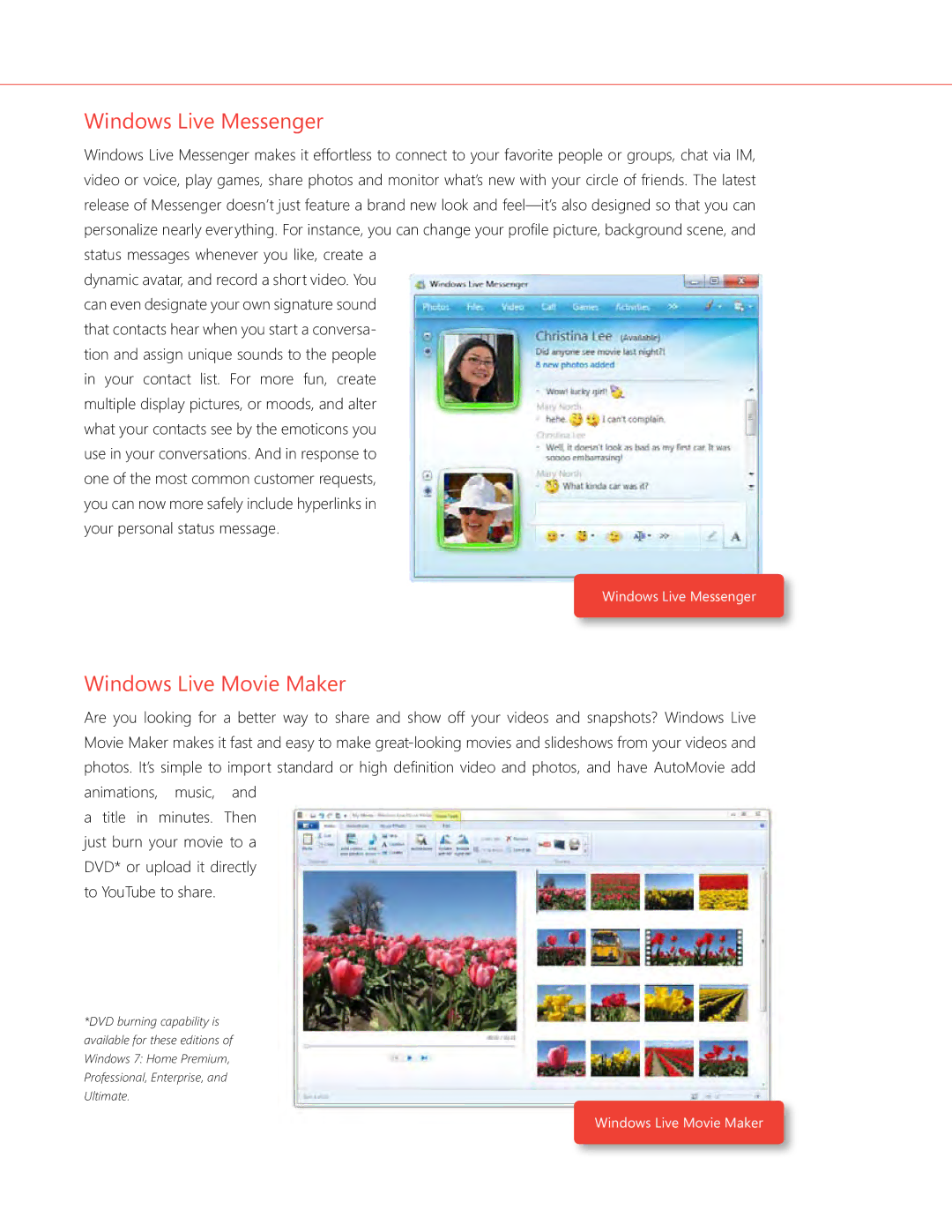 Microsoft QLF-00195 manual Windows Live Messenger, Windows Live Movie Maker 