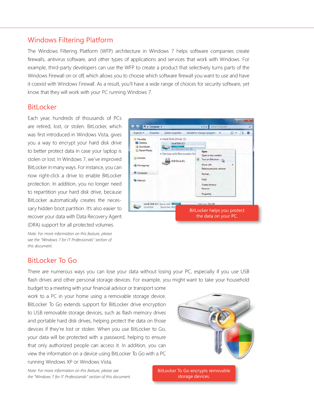 Microsoft QLF-00195 manual Windows Filtering Platform, BitLocker To Go 