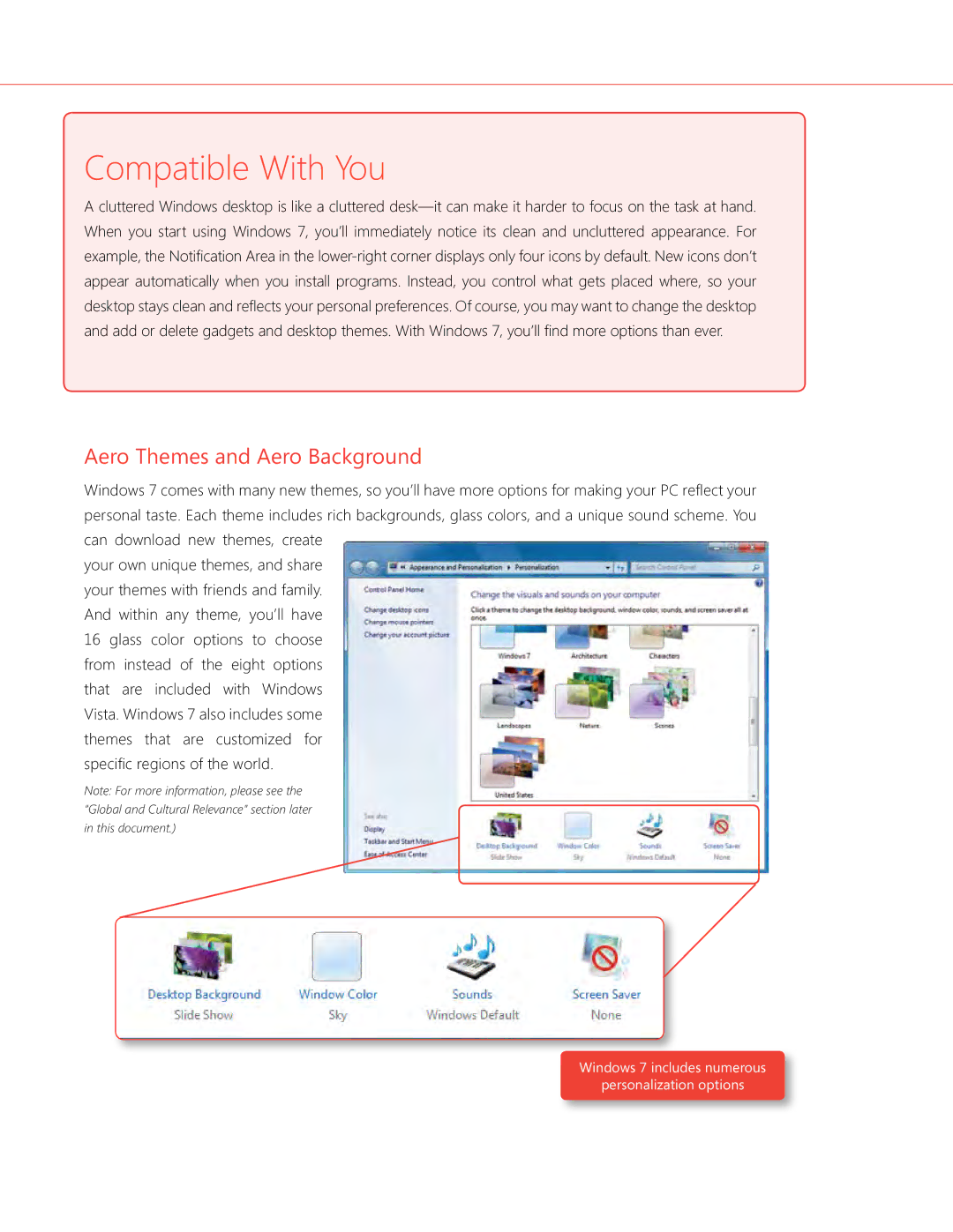 Microsoft QLF-00195 manual Compatible With You, Aero Themes and Aero Background 