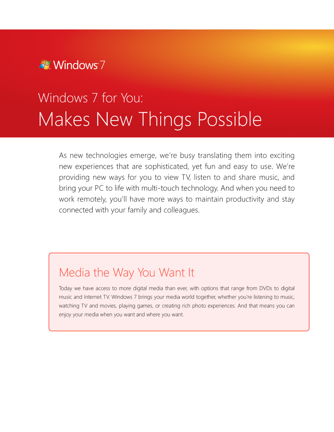 Microsoft QLF-00195 manual Makes New Things Possible, Media the Way You Want It 