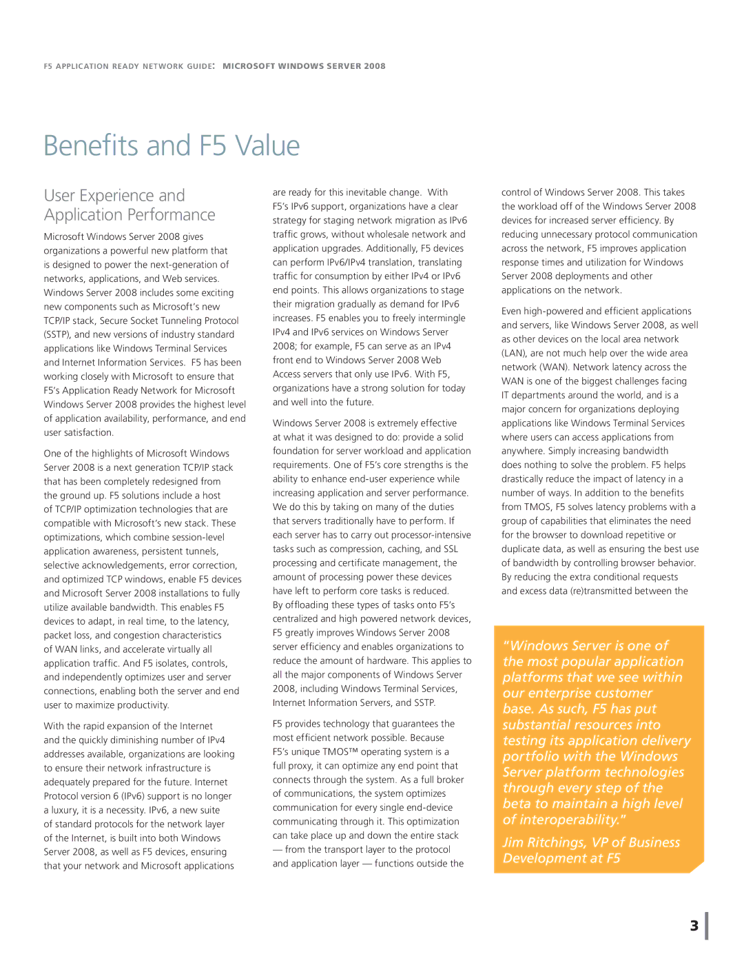 Microsoft C9C00500, R1802907, P7204473, R1802926, P7305128 Beneﬁts and F5 Value, User Experience and Application Performance 