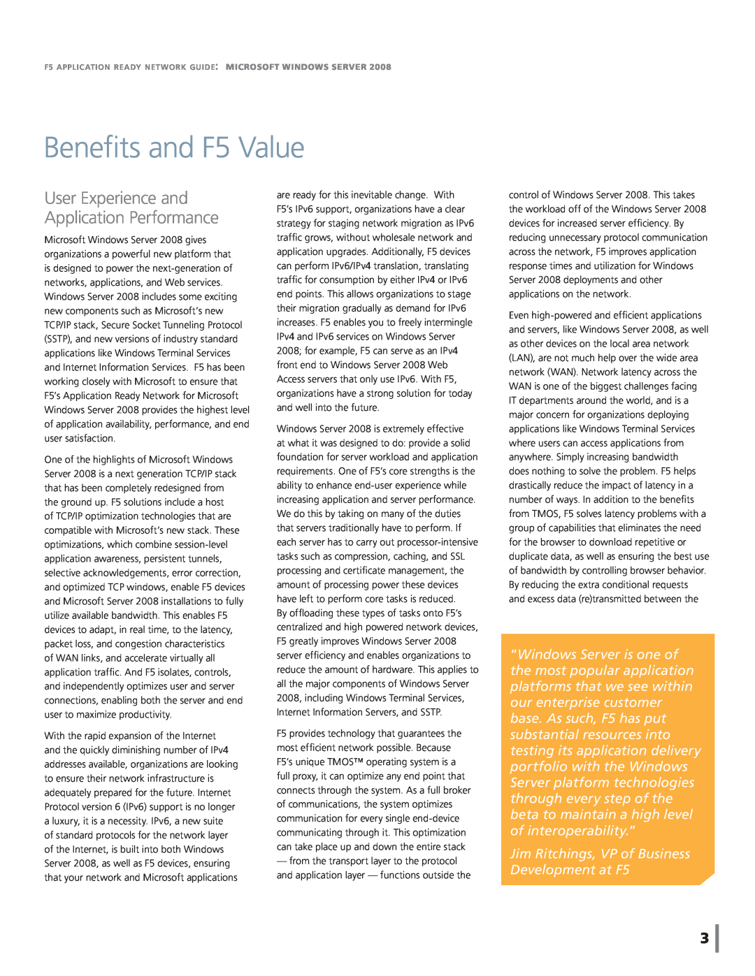 Microsoft C9C00500, R1802907, P7204473, R1802926, P7305128 Beneﬁts and F5 Value, User Experience and Application Performance 