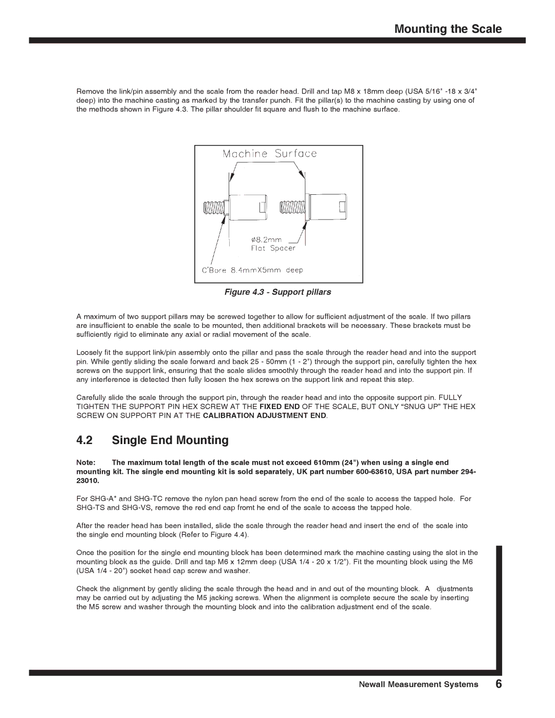 Microsoft SHG-A* Absolute, SHG-TC, SHG-TS, SHG-VS installation manual Single End Mounting, Support pillars 