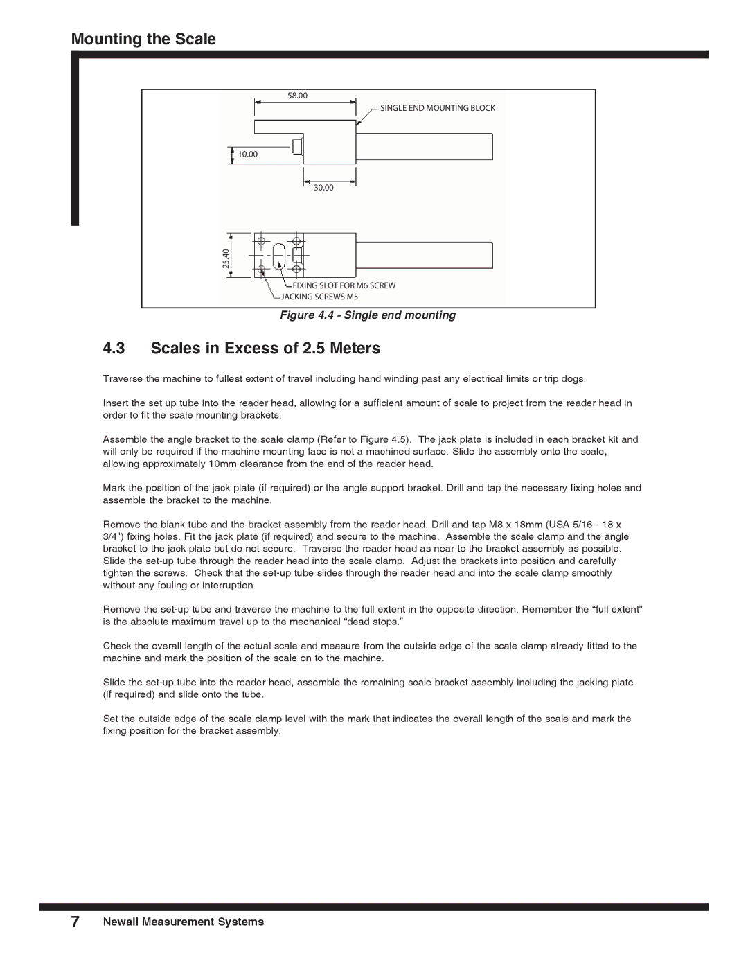 Microsoft SHG-TC, SHG-TS, SHG-VS, SHG-A* Absolute installation manual Scales in Excess of 2.5 Meters, Single end mounting 